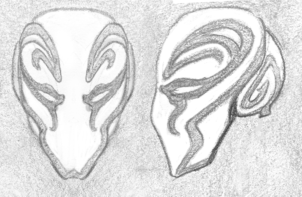 Early pencil designs for the Mask of Fjorn
