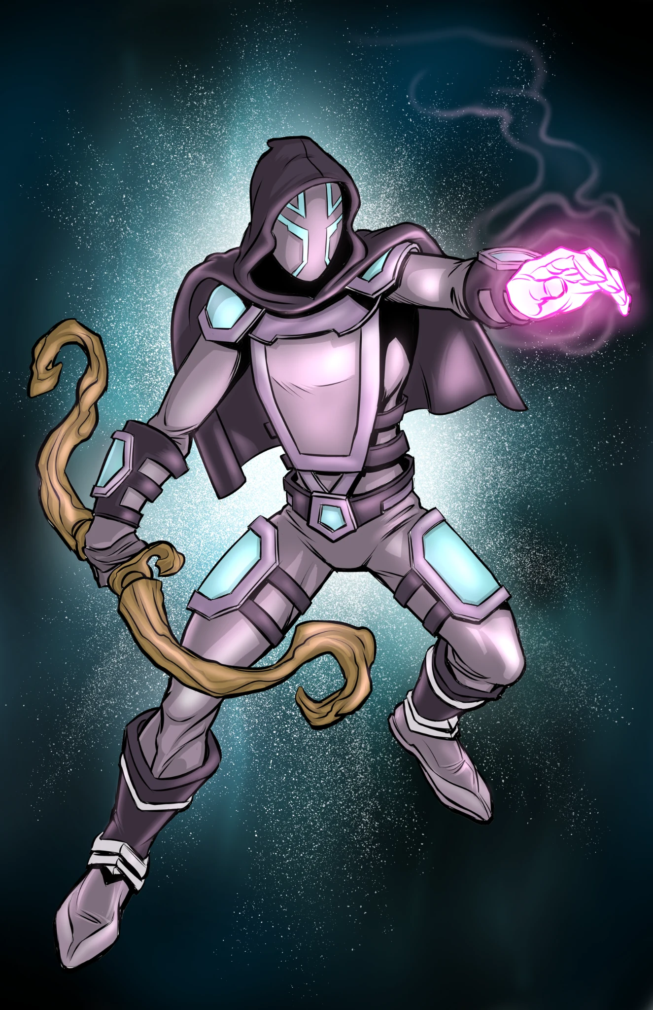 The masked Veslyn Fjorn drawing a magical bow