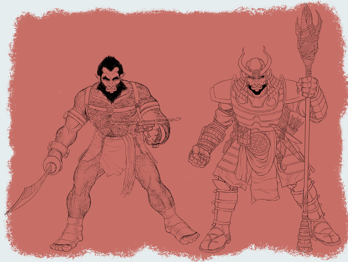 Holgrim character designs showing his progression from prisoner to captain
