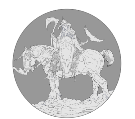 Destroyer production composition showing artwork extending beyond the circular coin border
