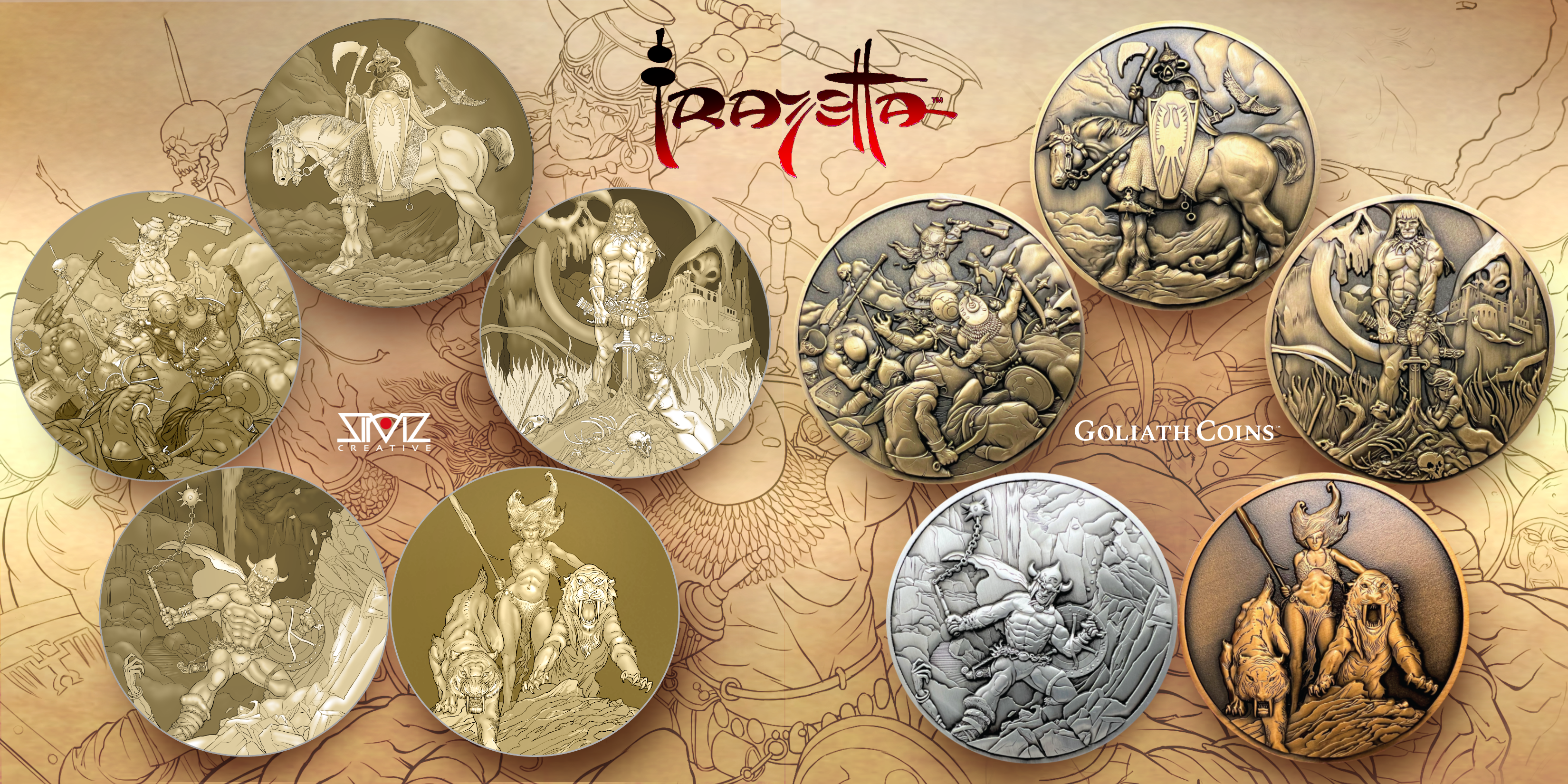Frazetta promotional lineup image presenting the completed five-coin collection
