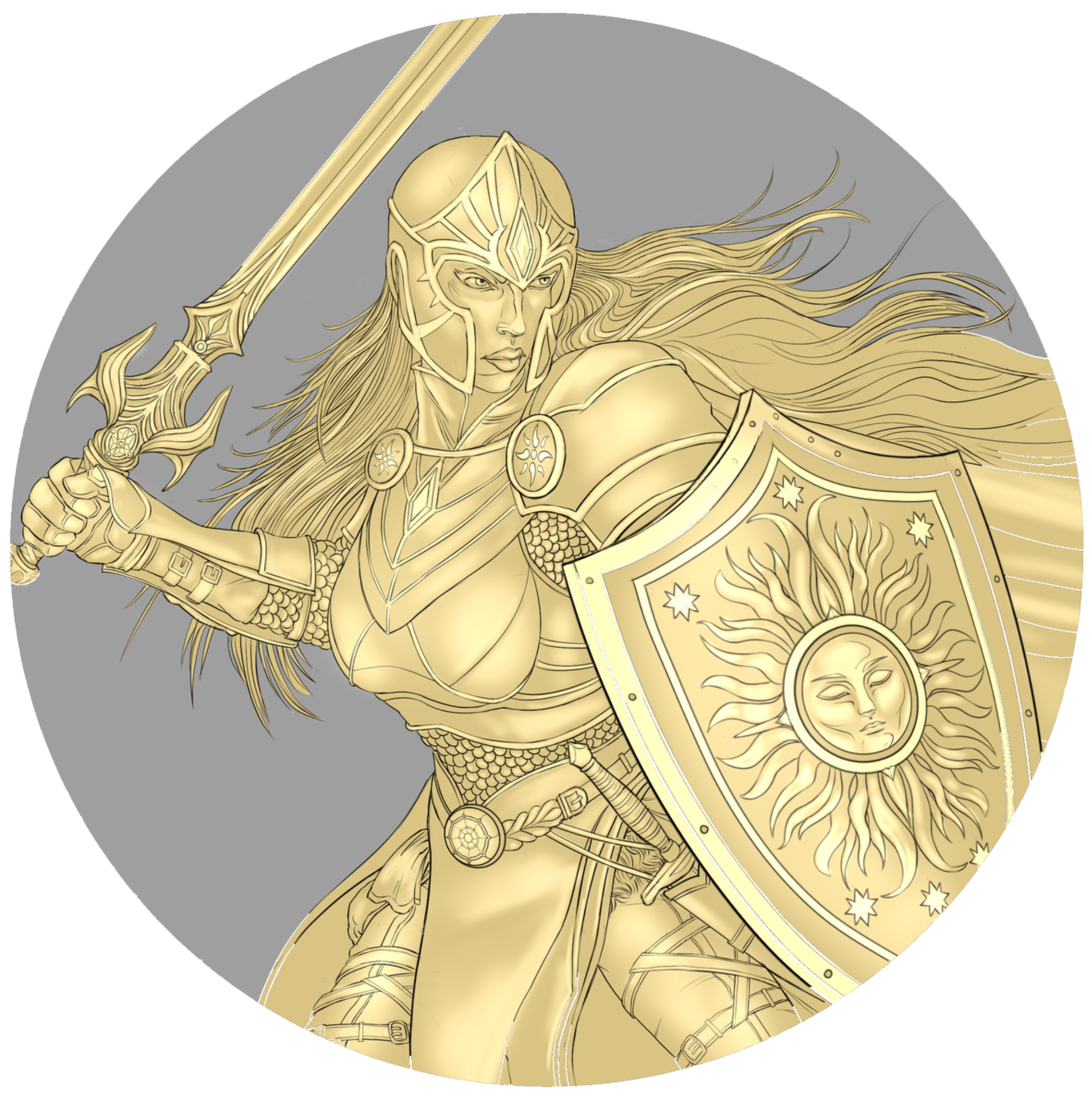 Female fighter class coin in gold