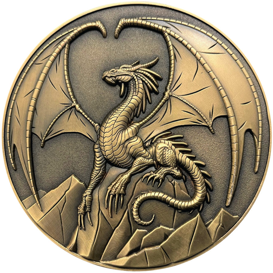 Gold dragon coin showing finished relief and metal execution