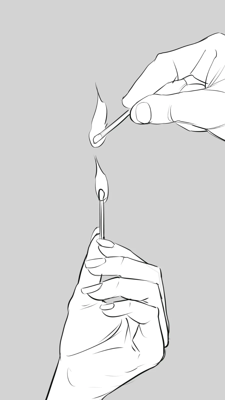 Two hands lighting matches in a ritual storyboard beat