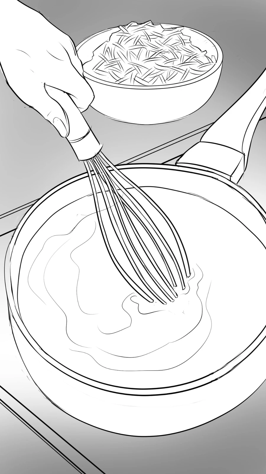 Close storyboard composition of ingredients being whisked