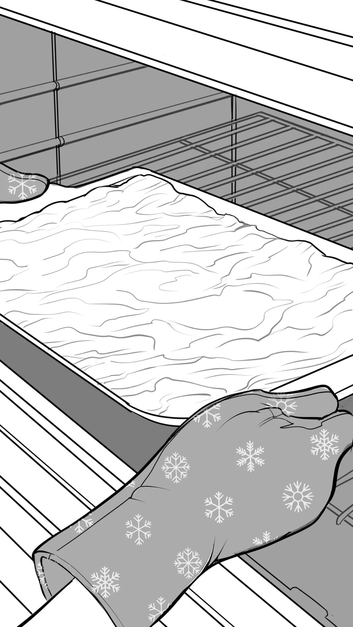 Storyboard frame of a prepared dish being placed into a freezer