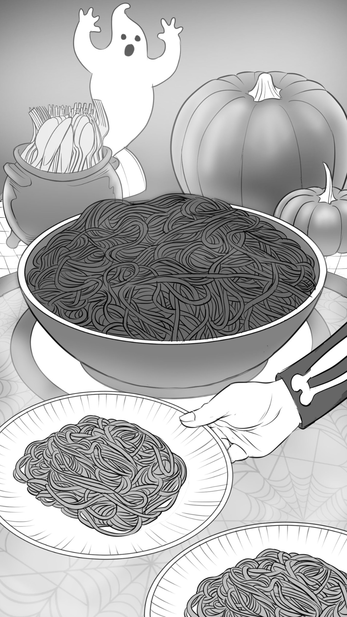 Spooky Barilla pasta serving storyboard prepared for a Halloween gathering