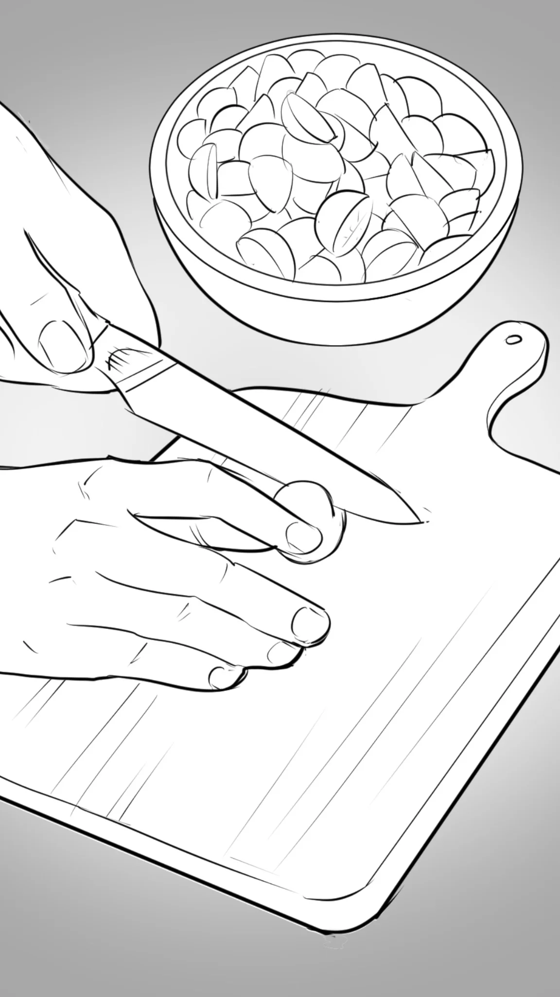 Storyboard frame of ingredients being chopped for a Barilla recipe