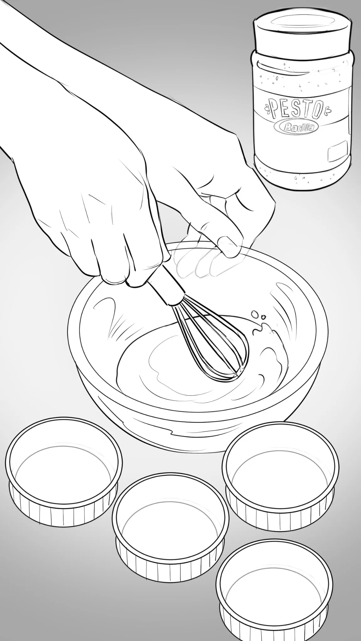 Storyboard frame of pesto ingredients being whisked for a Barilla recipe