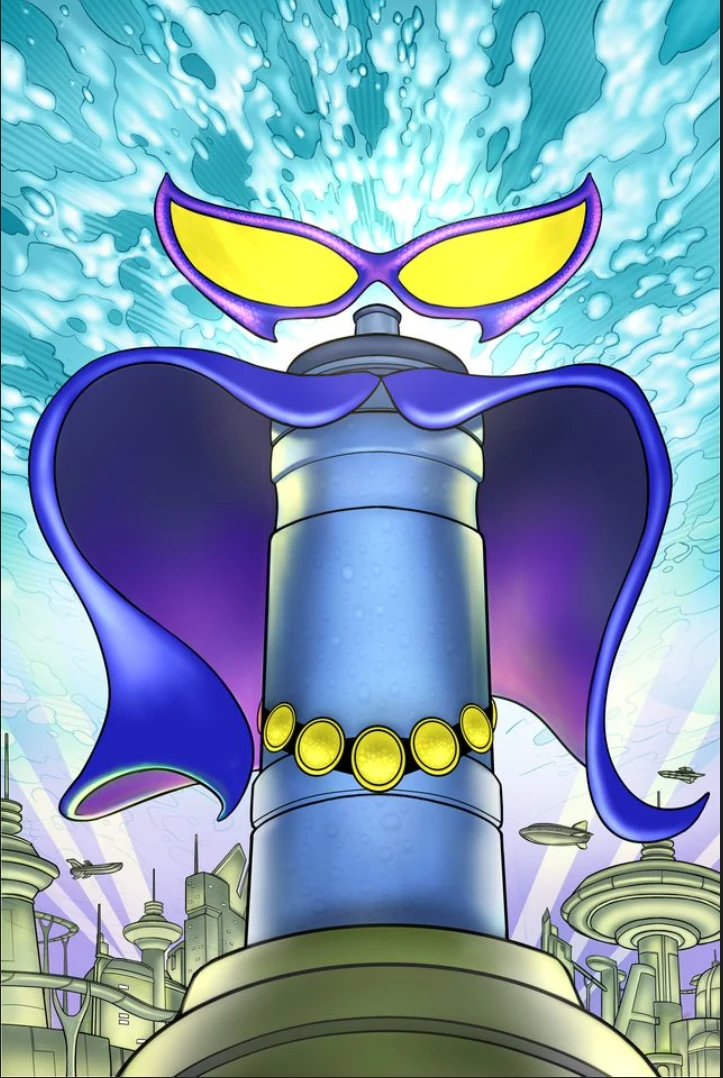 Aqua Guardian standing above a futuristic city