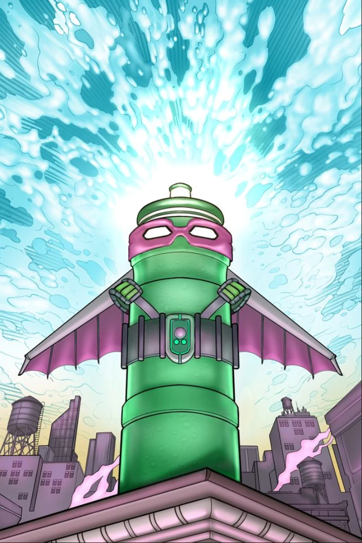 Hydro Flash standing above a city