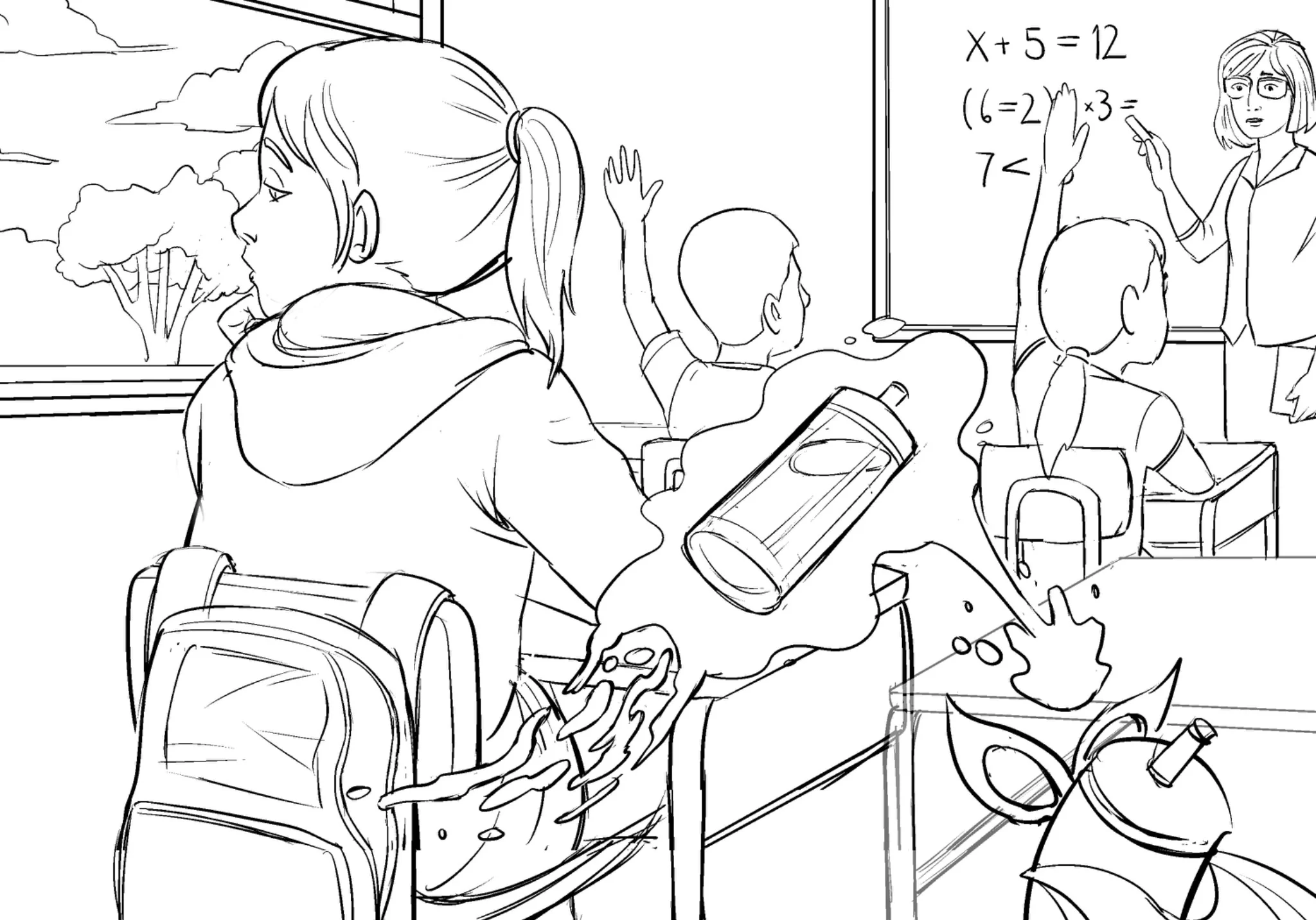 Rough Hydration Heroes scene set in a classroom