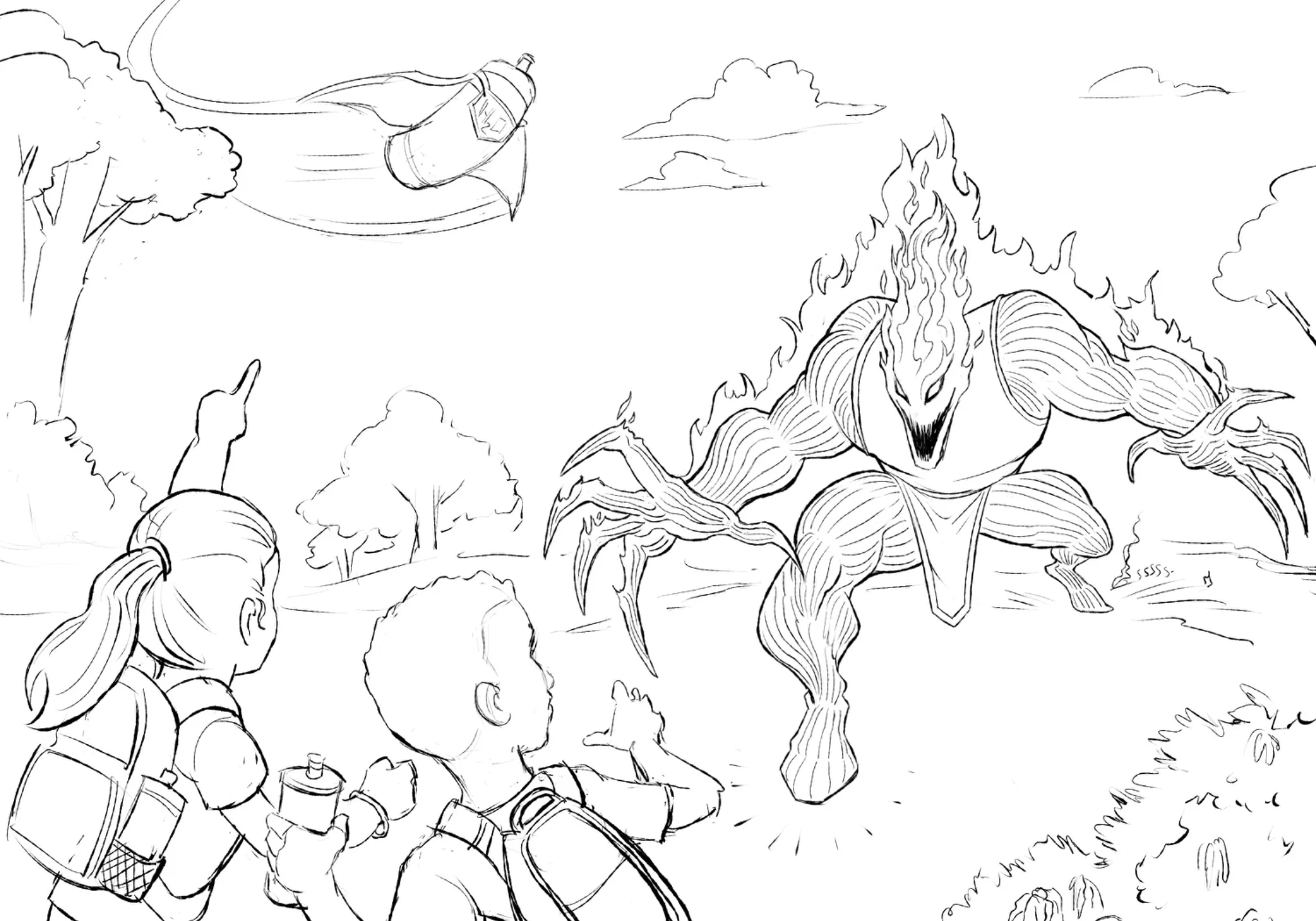 Rough comic panel showing children facing Heat Wave