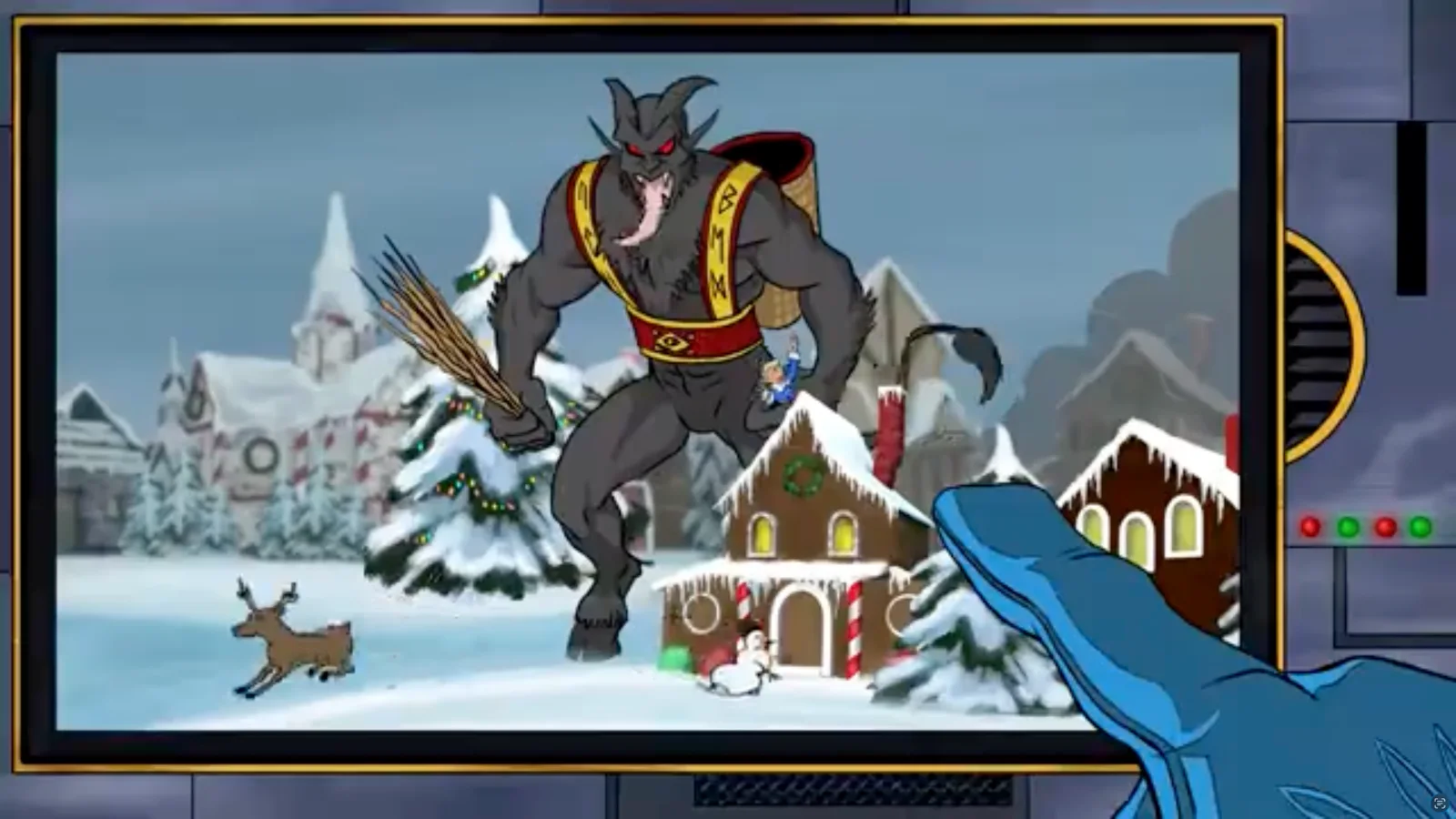 Krampus appearing on the command-center screen