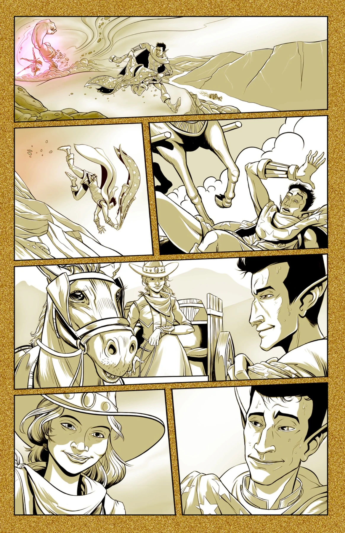 Stirculius escapes across the desert and meets a traveler with a cart