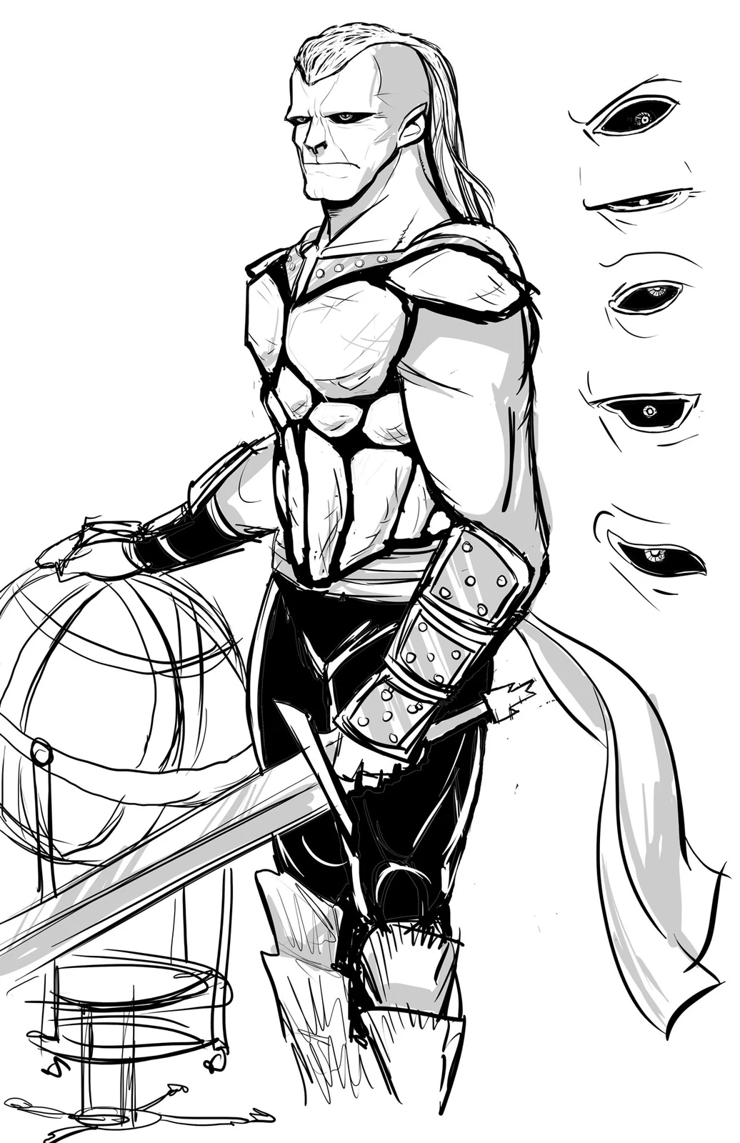 Character design for the Lord of Storms with eye studies