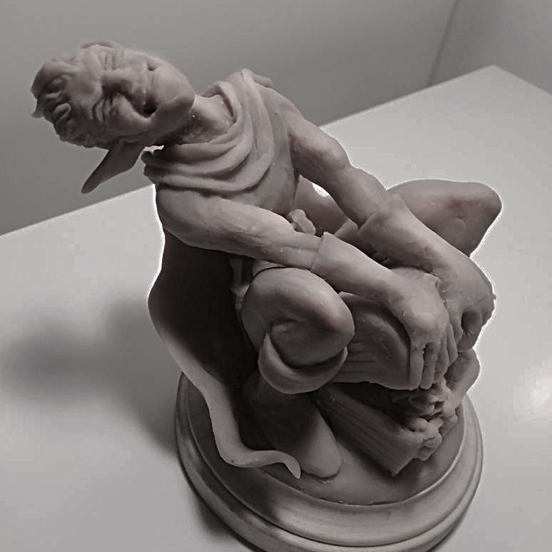 Small sculpture of Stirculius investigating a creature