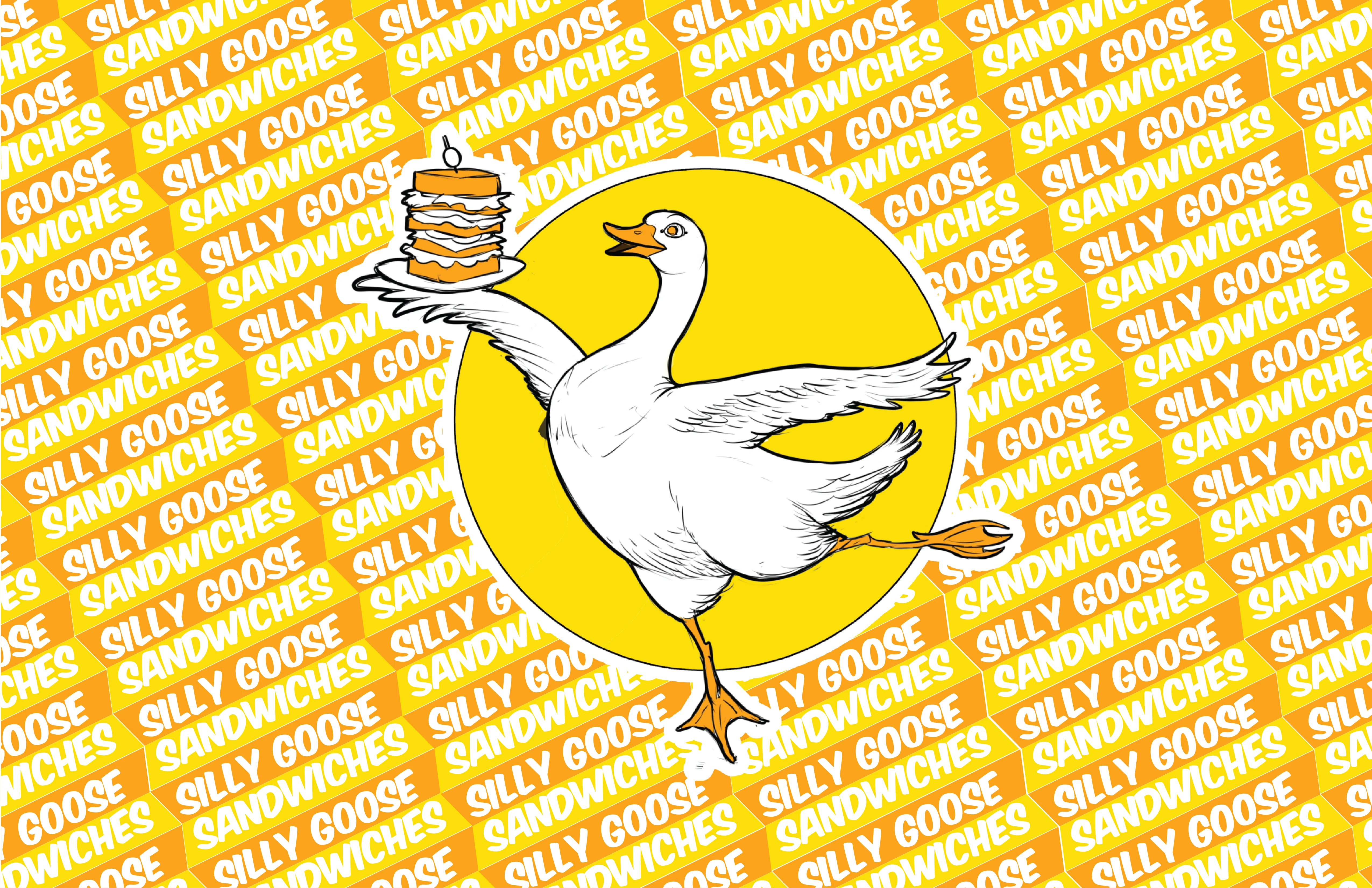 Silly Goose Sandwiches brand pattern and mascot application concept